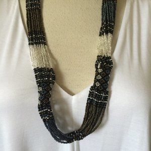 Czech Bead Zulu 28" Necklace Black, Silver, Bronze